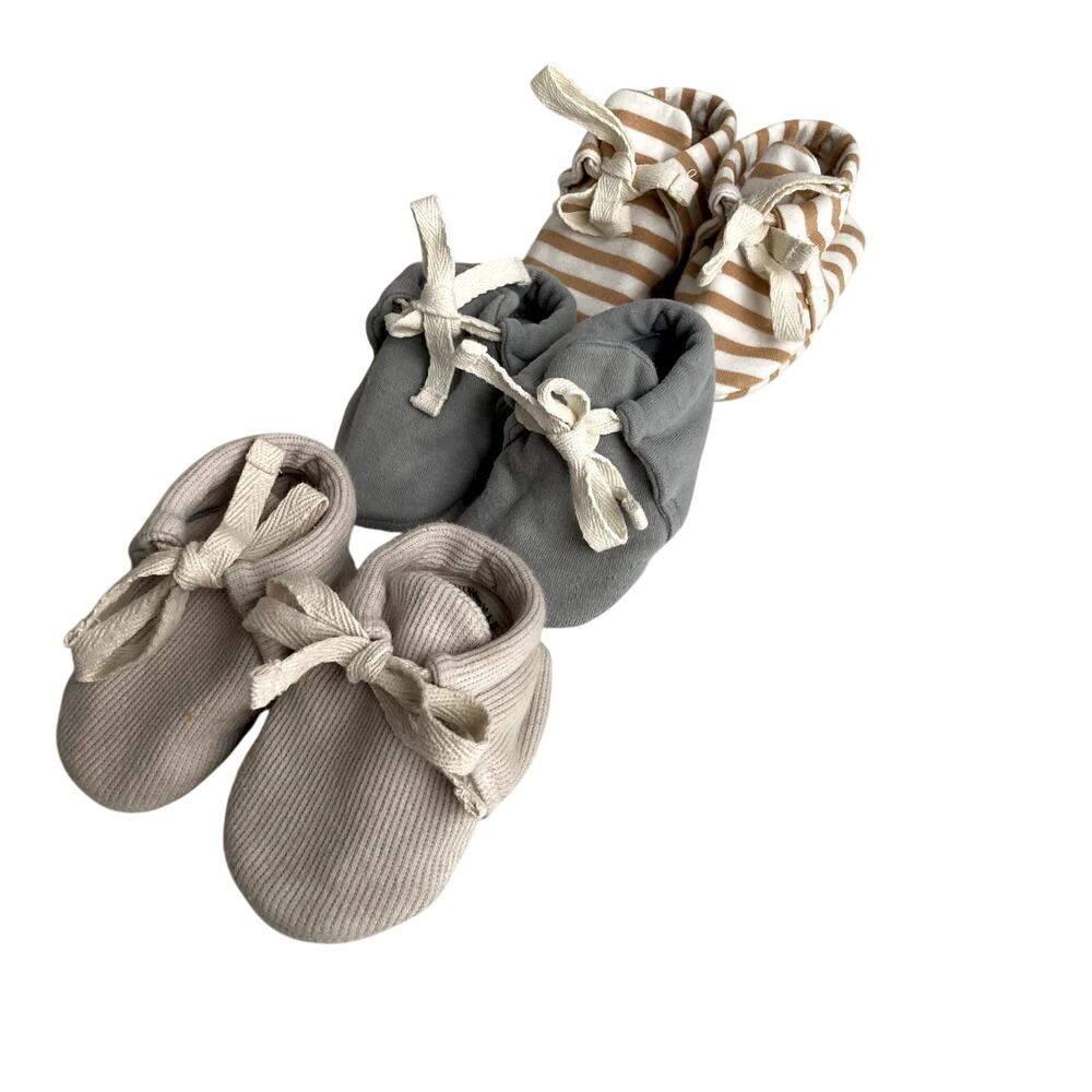 Quincy Mae Baby Shoes Set - Tan, Gray, Cream Striped